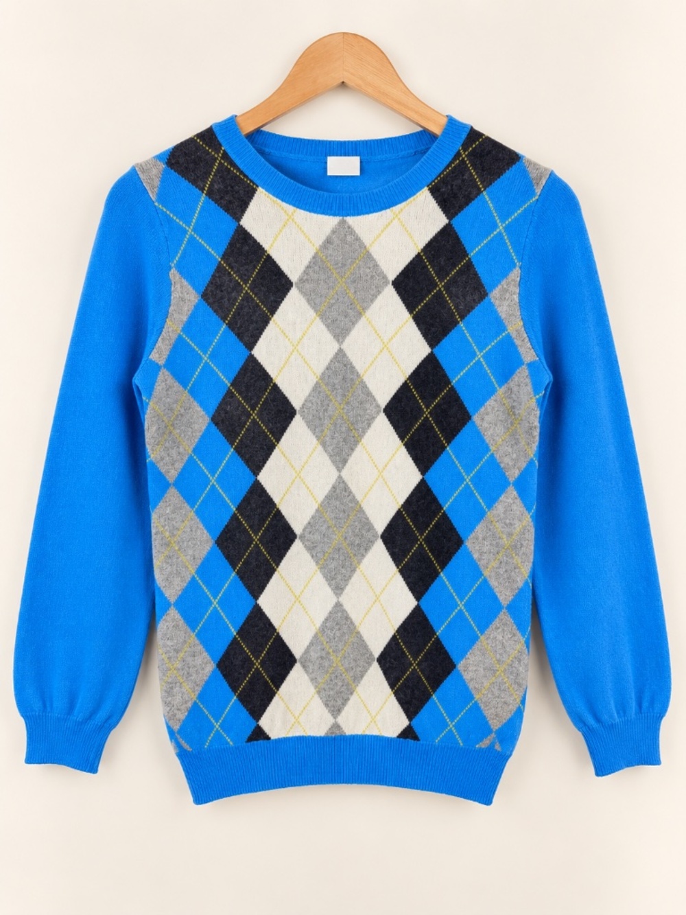 J.Crew Retro Wool Cashemere Blend Argyle Crewneck Diamond Print Blue Sweater